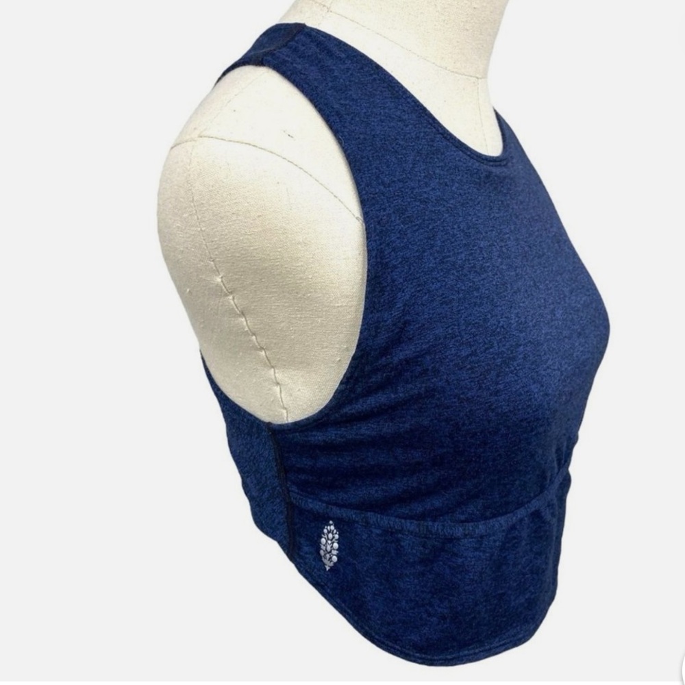 FREE PEOPLE Heather Blue high neck bra top open Criss cross back XS